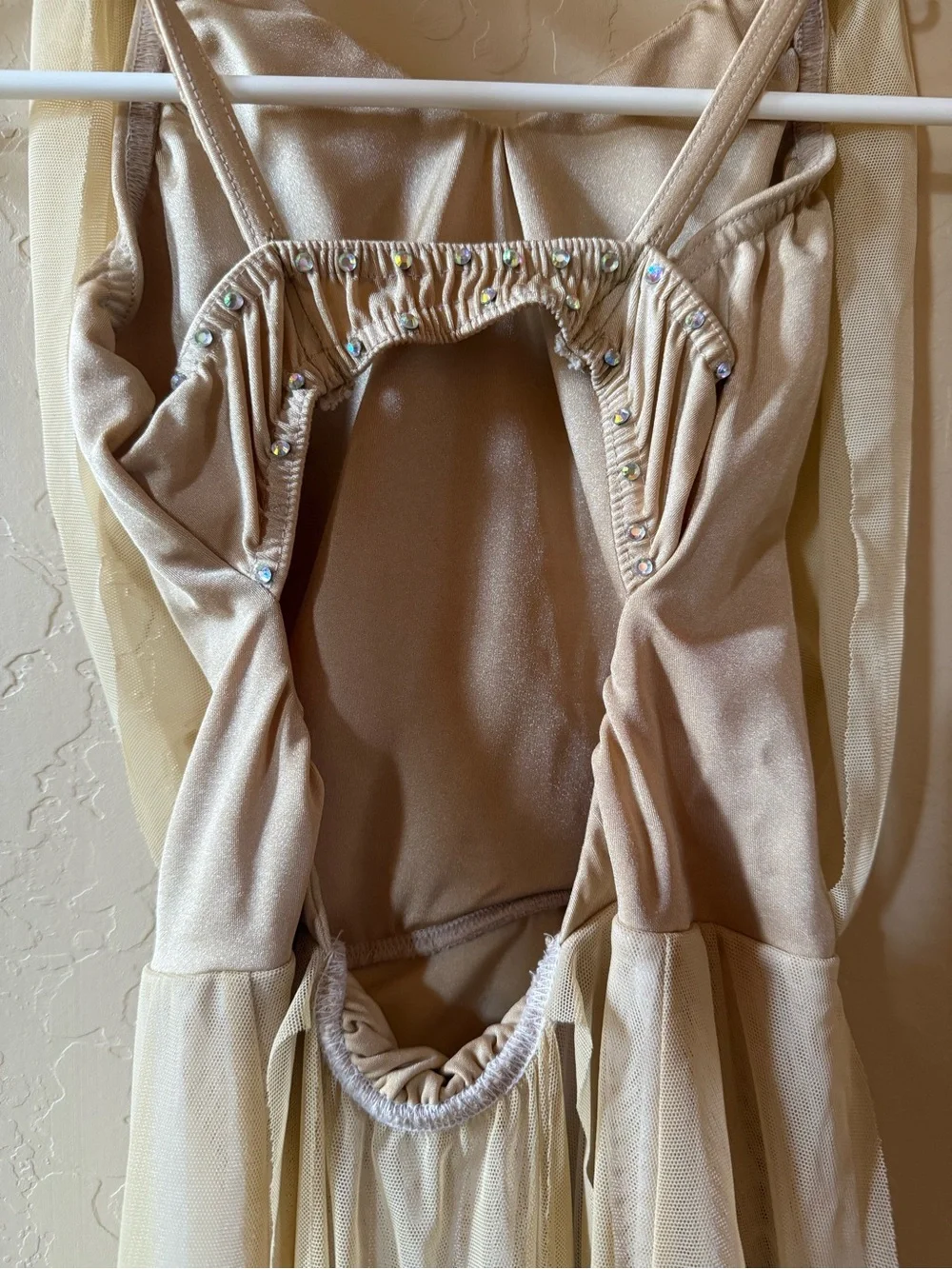 Kellé Lyrical Dance Costume Large Child Ivory Nude Mesh Rhinestone Contemporary